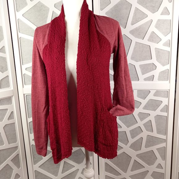Lucky Brand Small Cardigan Waterfall Open Front Drape Pockets Red - Picture 2 of 11